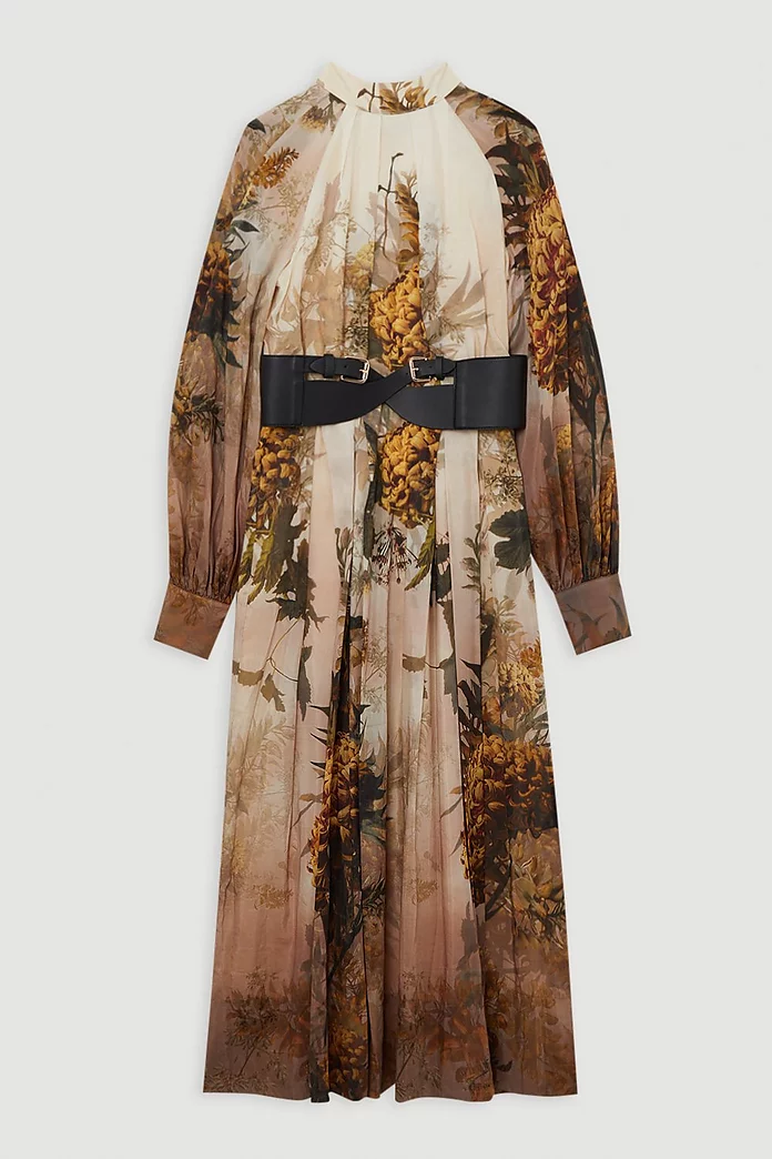 Lydia Millen Silk Cotton Border Print Belted Maxi Dress Lydia Millen Silk Cotton Border Print Belted Maxi Dress